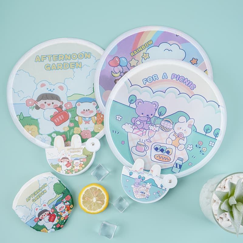 Original Cartoon Folding Mini Portable Plastic Handheld Summer Cute Mini Fan Group Fan Simple Design Non-patented
