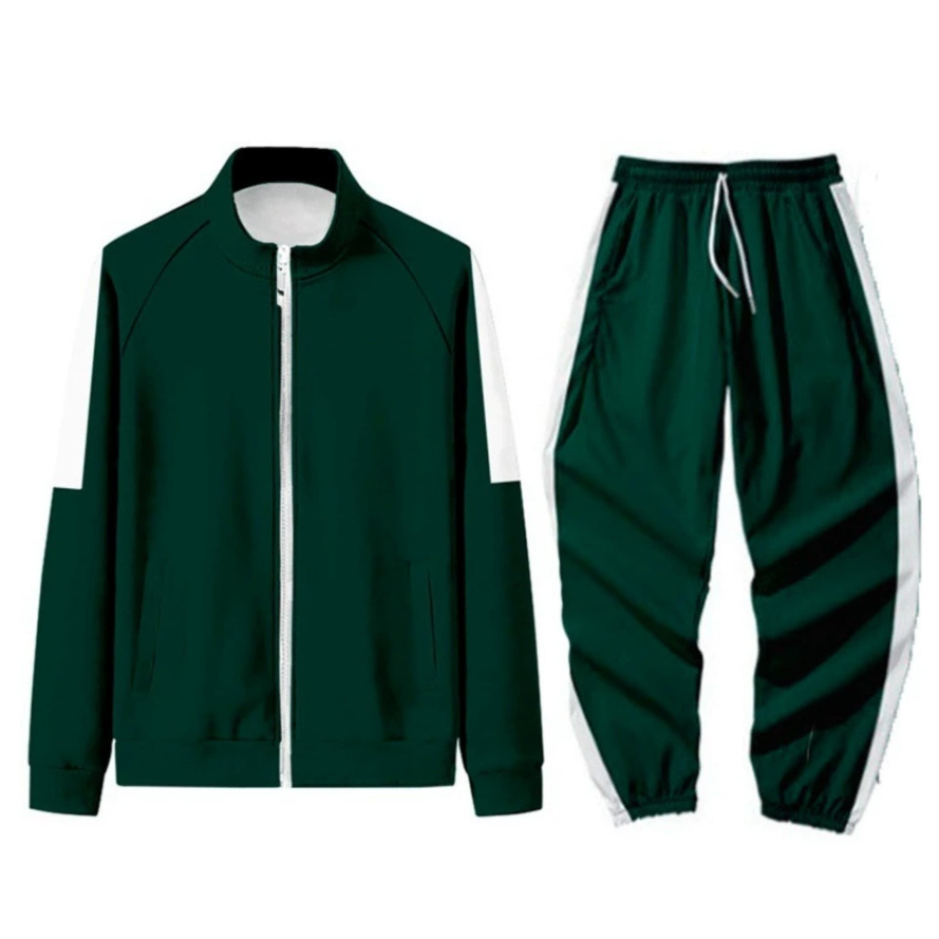 Tracksuit Autumn Stand Collar Zip Hoodie (New Digital Number) Dark Green + Print X-O