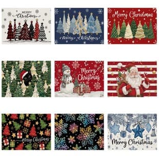 Christmas Multi-Size Printed Placemat Family Dining Table Mat Christmas Tree Snowman Snowflake Pattern Table Mat
