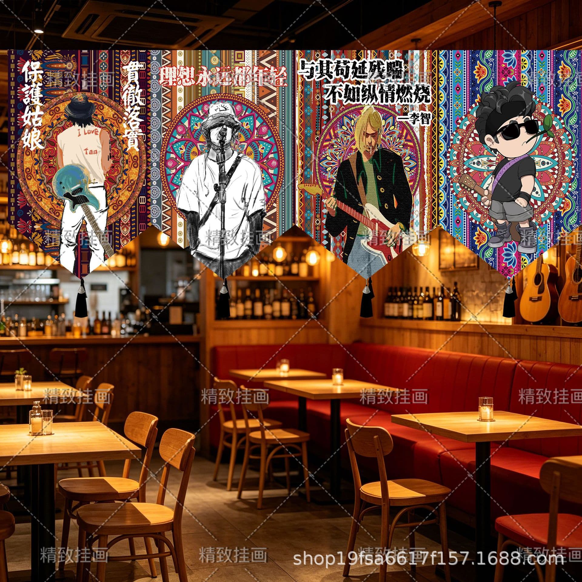 Bohemian Ethnic Style Triangular Decorative Fabric Ethnic Folk Tavern Restaurant Cloth Art Hanging Picture Curtain