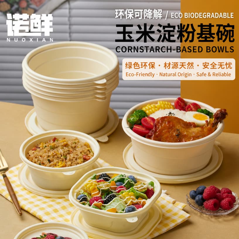 Cross-border Foreign Trade Cornstarch Disposable Round Bowl Household Takeout Packaging Box Food-Grade Bowl Picnic Biodegradable Rice