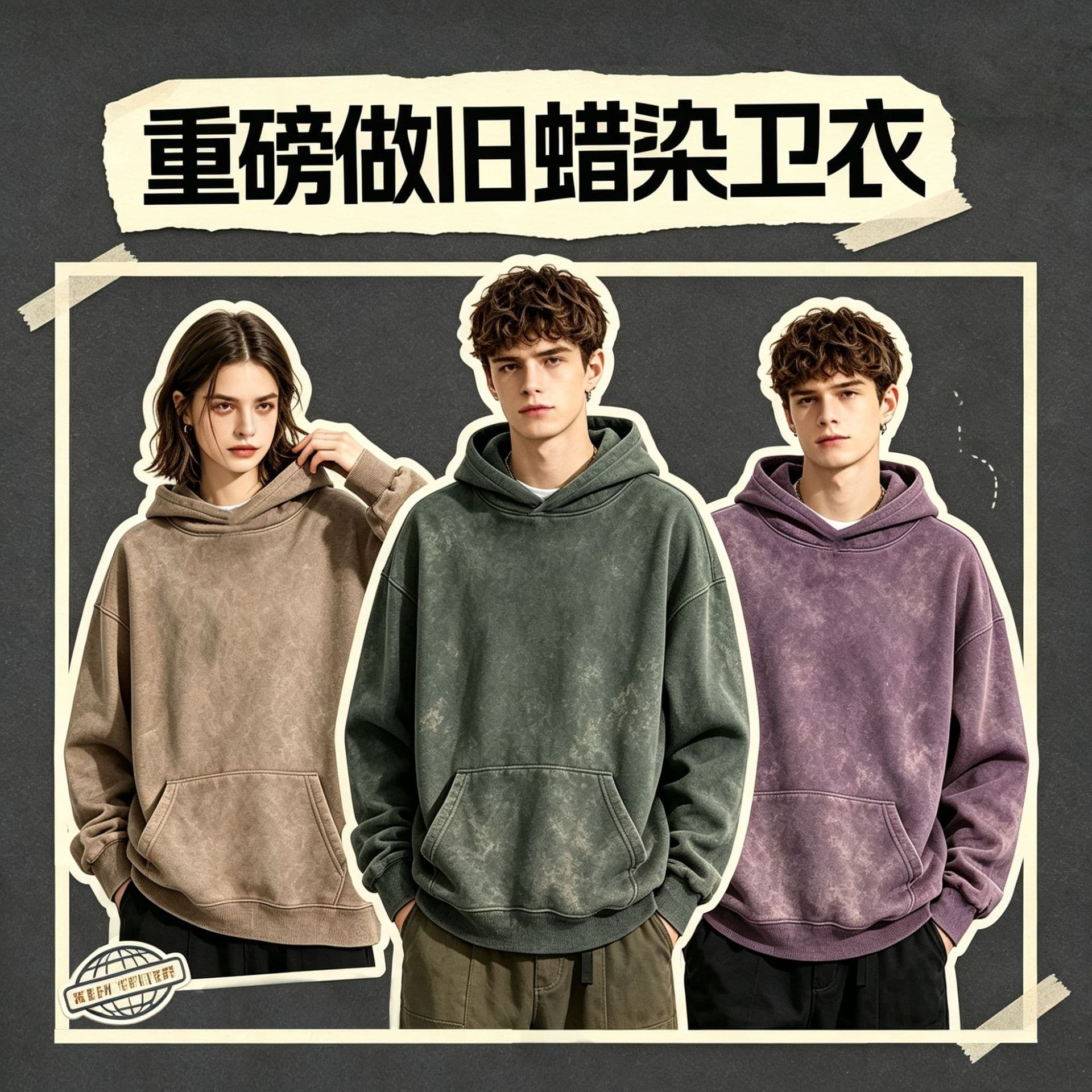 360G customized European size washed and distressed Chinese cotton sweatshirt hoodie men's top coat batik fried snowflake pullover autumn