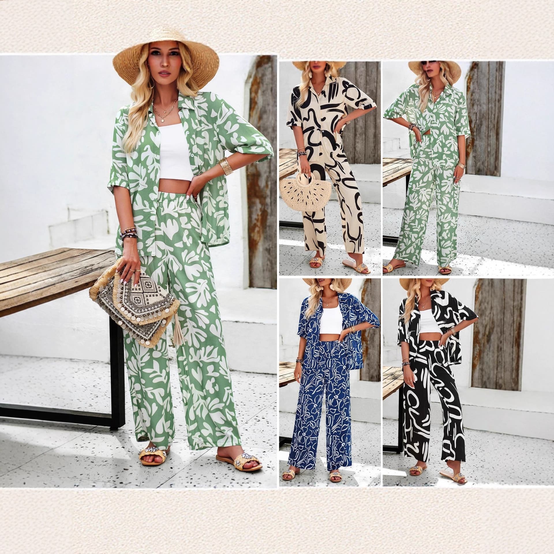 2025 Spring Export to Europe and America Women's Bohemian Casual Versatile Short Sleeve Shirt and Long Pants Set