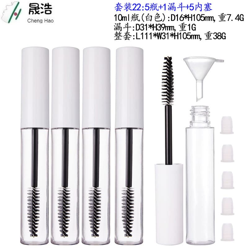 Cross-border DIY Transparent Round 10ml Mascara Tube Eyelash Growth Serum Bottle Funnel Dropper Creative Combination Set