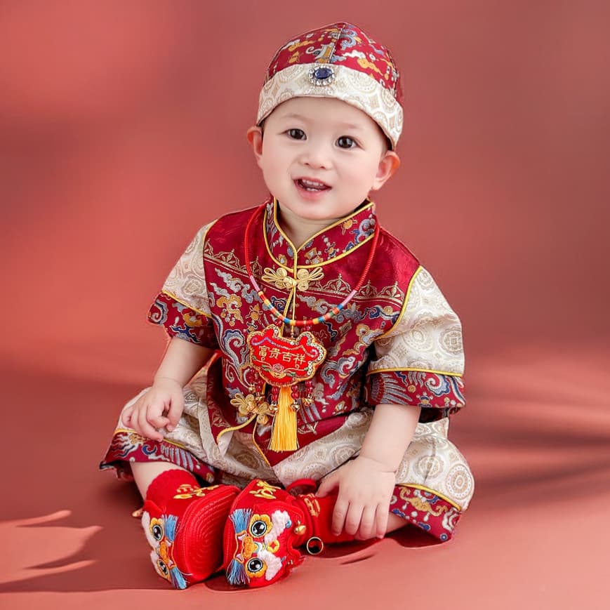 New Summer One-Year-Old Boy's Birthday Gown, Chinese-style Tang Suit, Baby Crown Clothing, Hanfu for First Birthday Party