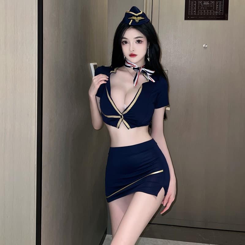 Wholesale Lingerie Flight Attendant Uniform Temptation Set Women's Bodycon Short Skirt Sexy Nightclub Outfit Sexy Flight Attendant