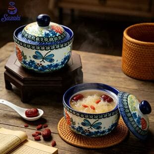 Sazaki Polish Tableware Ceramic Dinnerware Bowl Plate Dish Set Soup Bowl Vegetable Plate Home Blue Color