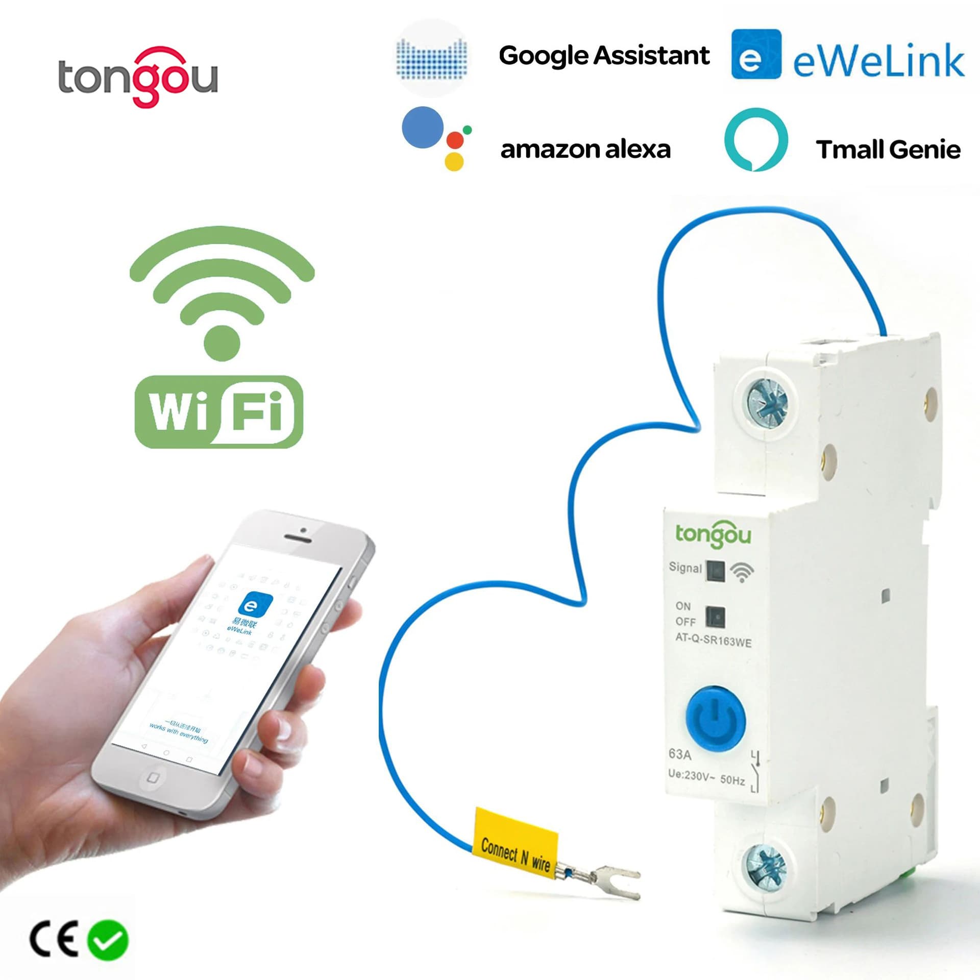 eWeLink WiFi Smart Switch Circuit Breaker Mobile Wireless Remote Control Switch Smart Home 63A Cross-Border