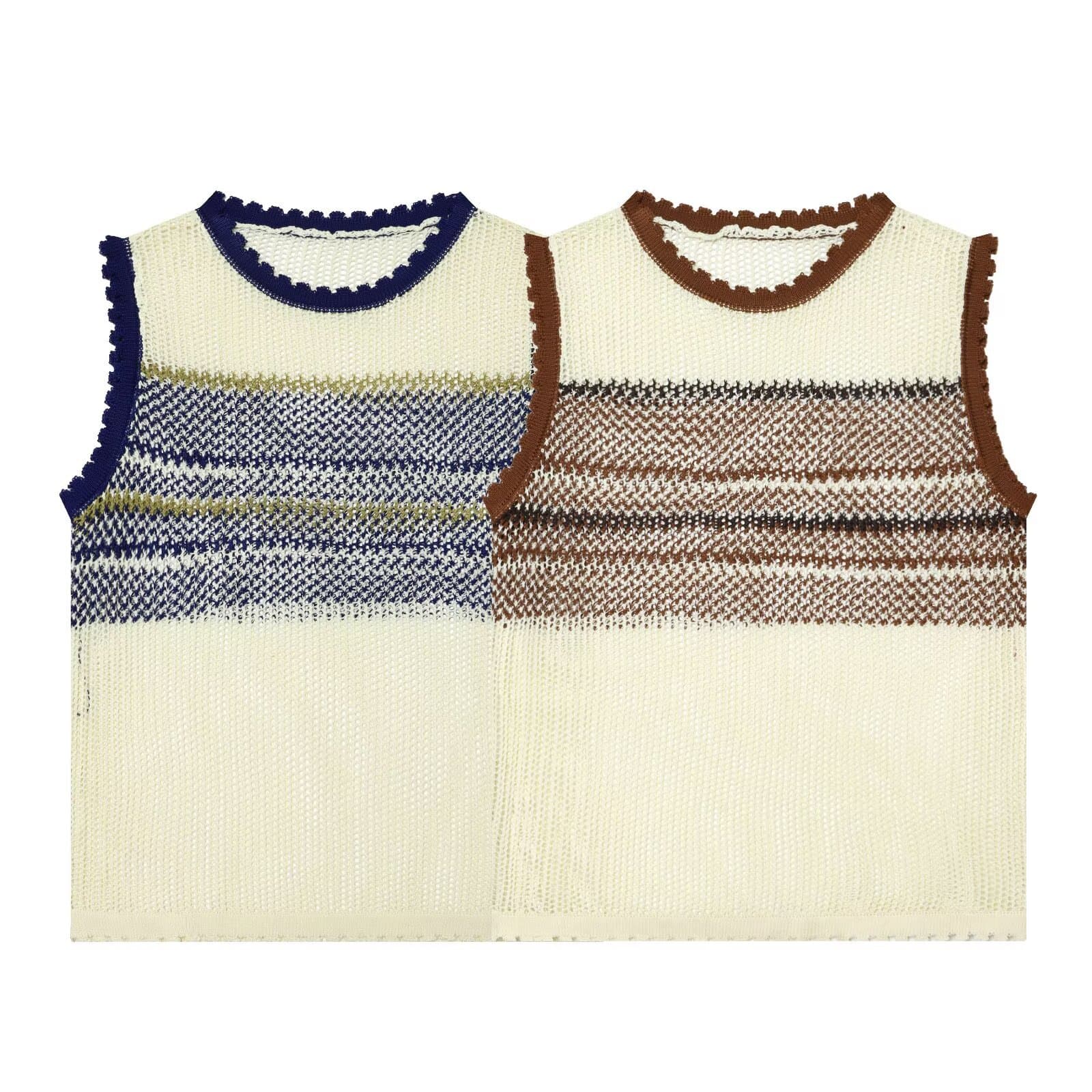 Taop&Za Women's 2026 Summer New Gear-Shaped Hollow-Out Vintage Knitwear Artistic Contrast Color Knit Vest