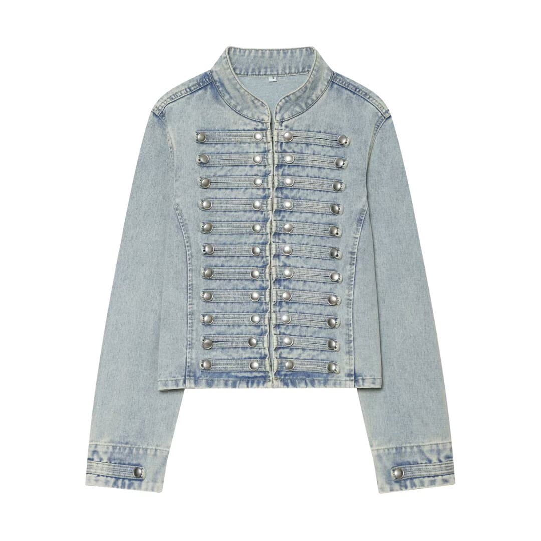 Cross-border wholesale PB&ZA same color scheme buttons and contrast stitching embroidered detail slim-fit denim jacket 0695274