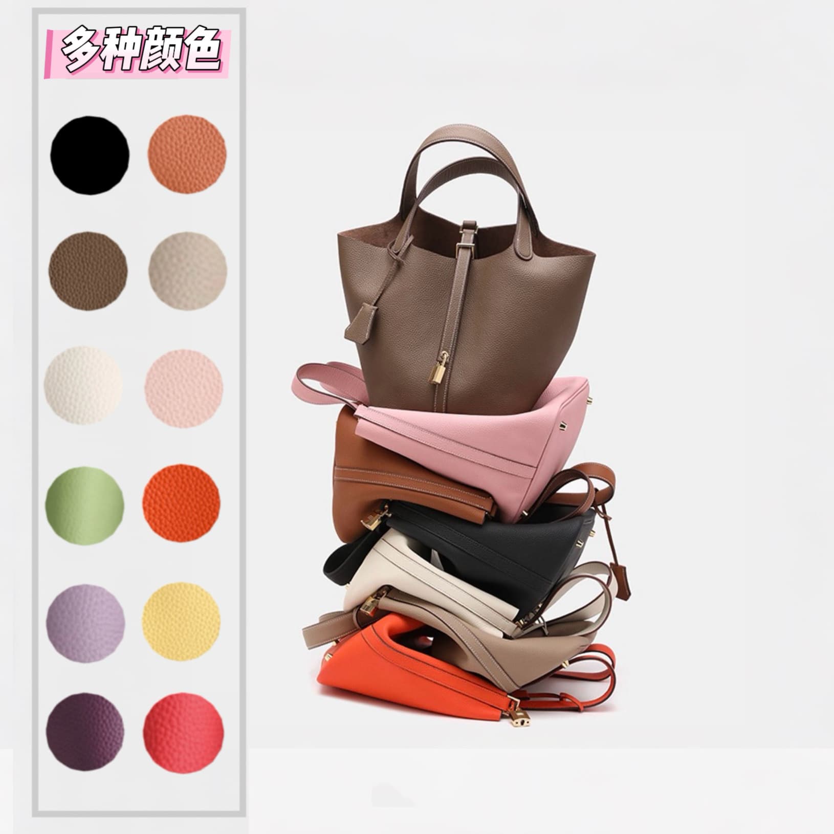 Hot Selling Women's Bucket Bag Genuine Leather 18-22-25 New Top Layer Cowhide Large Capacity Handbag Cross-Border