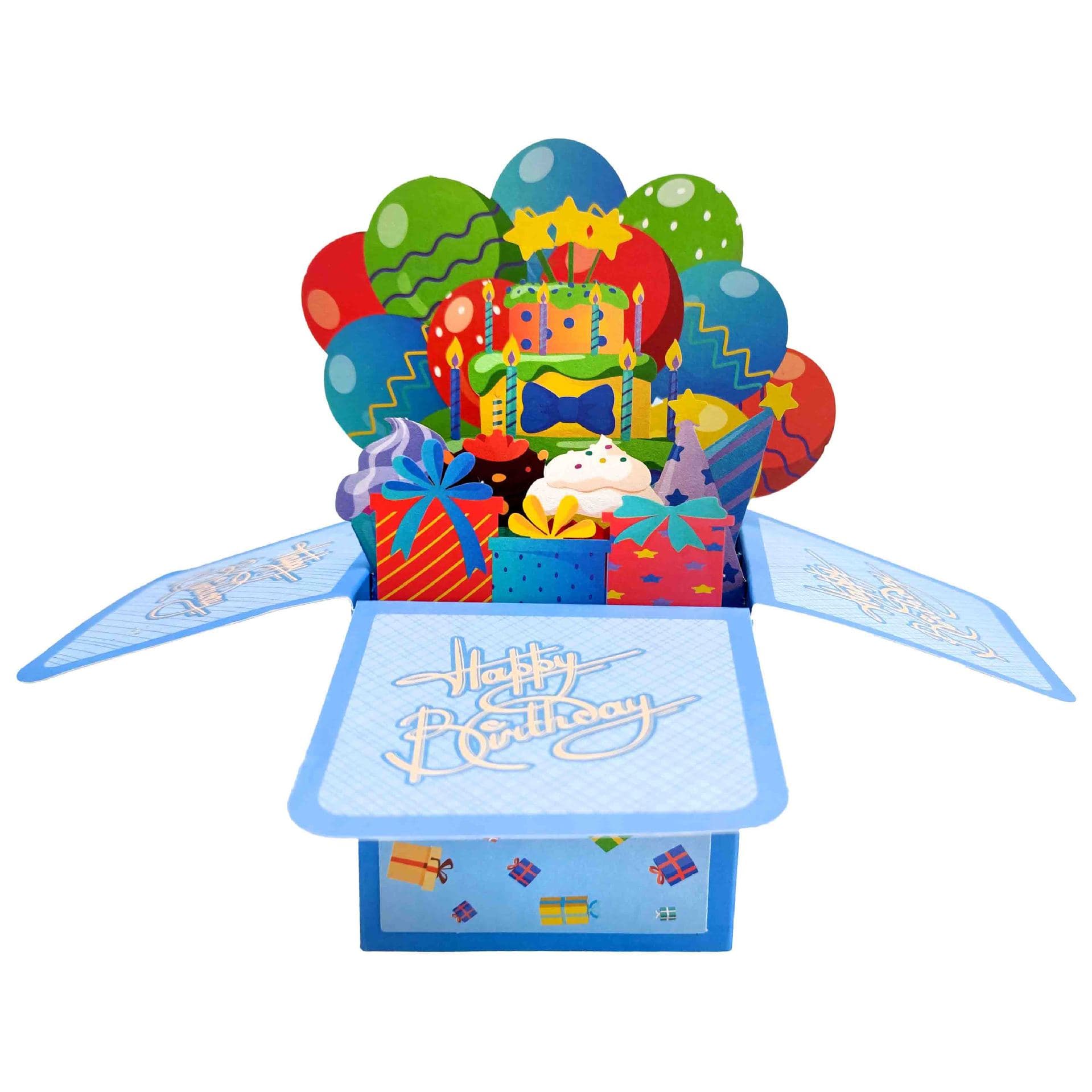 Creative Birthday Cake 3D Blue Pop-Up Box Greeting Card with Birthday Wishes