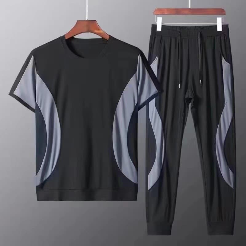 Summer trendy stretch thin sportswear men's suit cool set of men's versatile classic nine-point pants