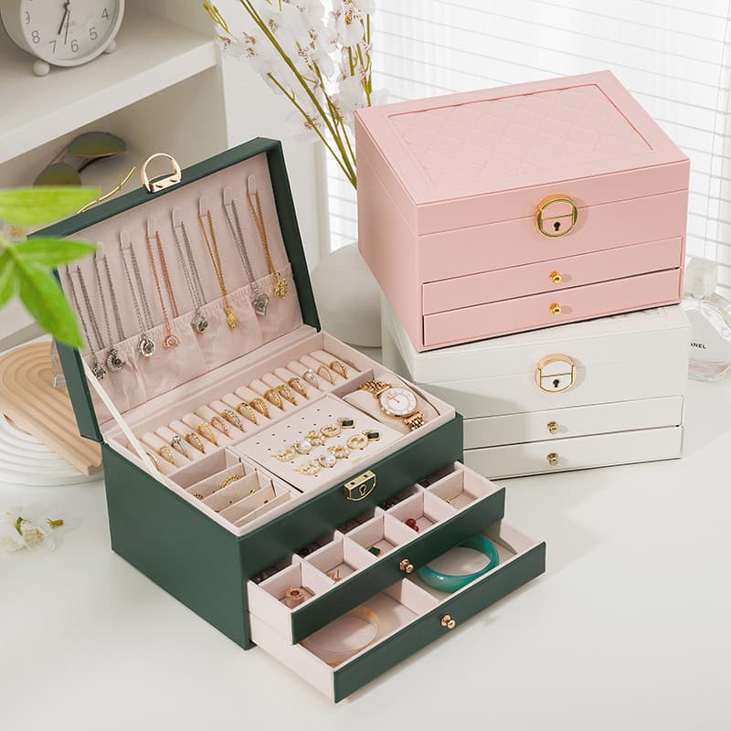 Eco-Friendly Large-Capacity Leather Double-Layer Jewelry Box, Multi-Functional Storage Organizer for Earrings and Bracelets, Gift Box