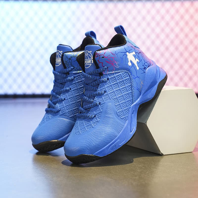 Cross-Border Kids Basketball Shoes for Boys, Breathable Leather Upper Thick Sole, Youth Training and Competition Shoes for Middle and Big Kids