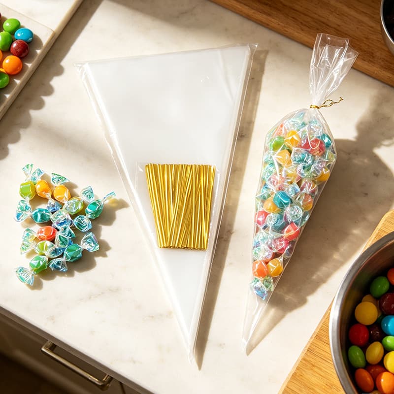 Candy bag food grade holiday triangle gift bag candy packaging bag children's small transparent gift bag cream glue