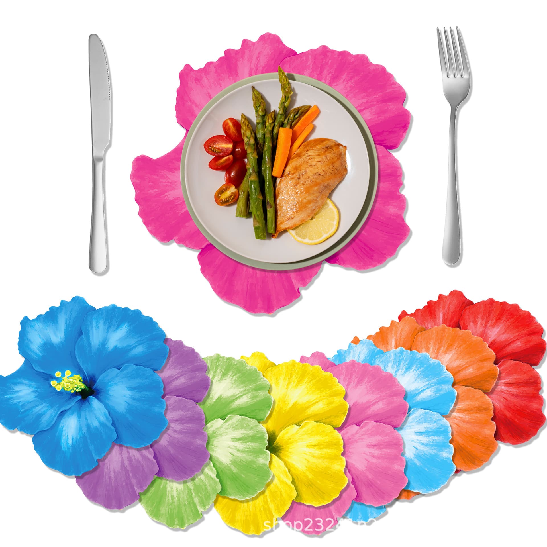 CA010 Shaped hibiscus flower, Hawaiian flower, 9-color flowers, disposable placemats for ambiance decoration