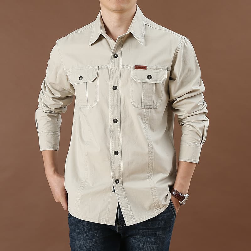 Men's Casual Loose Long-Sleeve Shirt 2026 Spring/Autumn New Style, Plus Size, Cotton, Solid Color, Middle-Aged Youth Shirt 1388