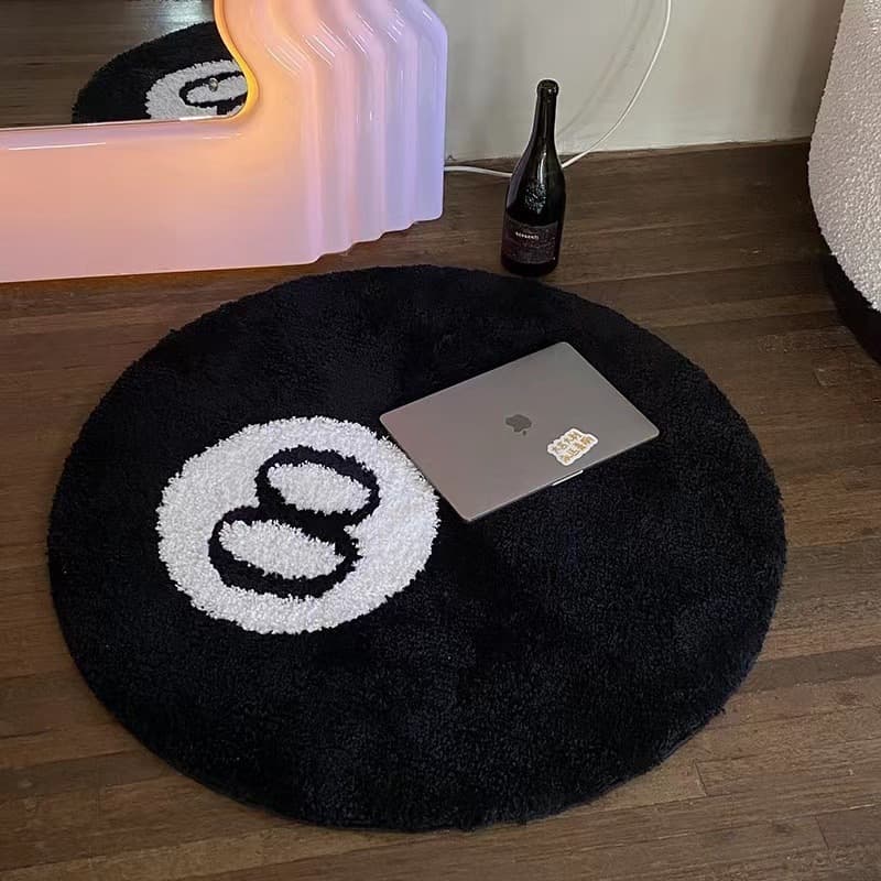 Modern Minimalist Black 8 Dirt Resistant Easy to Maintain round Flocking Carpet Computer Desk Chair Mat Living Room Bedroom Study
