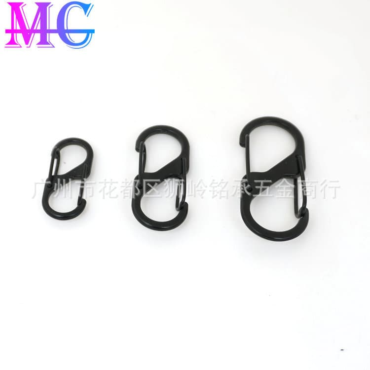 Supply of S-type carabiners, electrophoretic black spray figure-8 buckles, key rings, S-hooks for outdoor climbing.