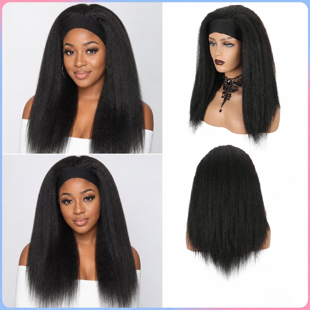 Cross-border African Black Yaki Small Curly Wig with Headband, Afro Explosion Style, Synthetic Fiber Long Small Curls, Full Wig for Women