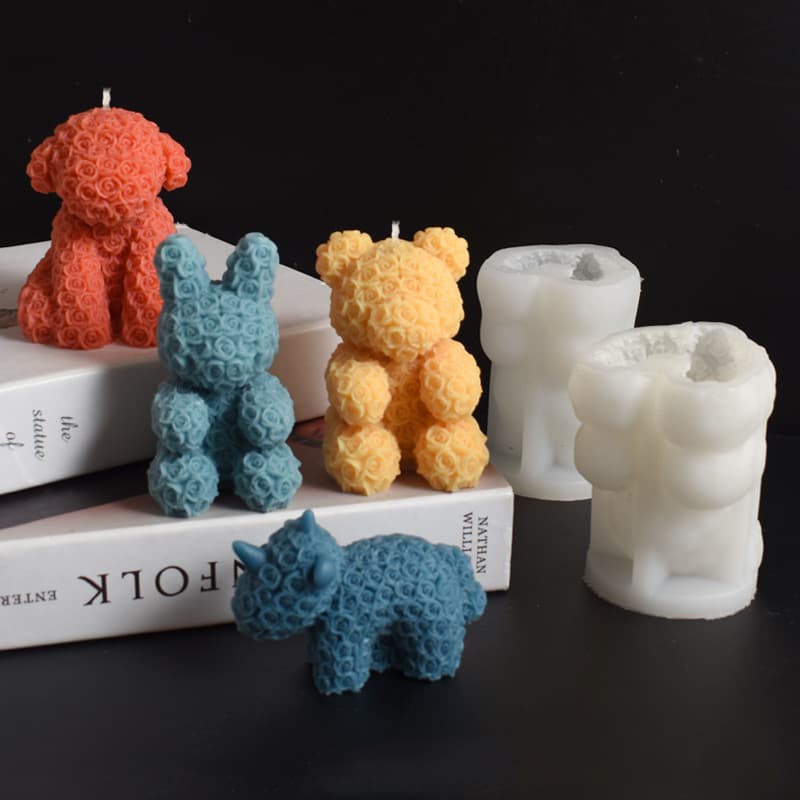 Rose bear candle mold plaster rose flower unicorn rabbit bear puppy plaster ornament silicone mold