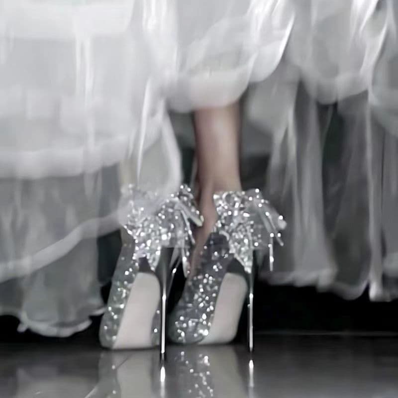 2025 New Stiletto Heel 18th Adult Gift Rhinestone Crystal High Heels Butterfly Wedding Dual-Purpose Bridal Shoes