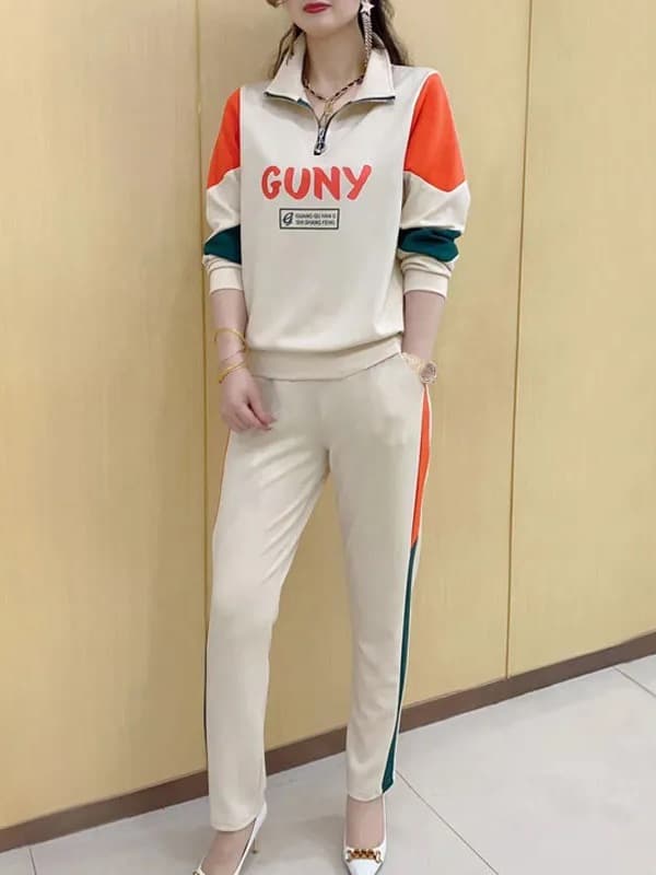 Sports suit spring and autumn 2025 new style letter print, western style, versatile, slim sweatshirt, trousers, casual two-piece set