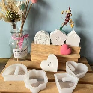 Rainbow House Heart Flower Vase Insert Silicone Mold, Plaster Mold, Resin Mold