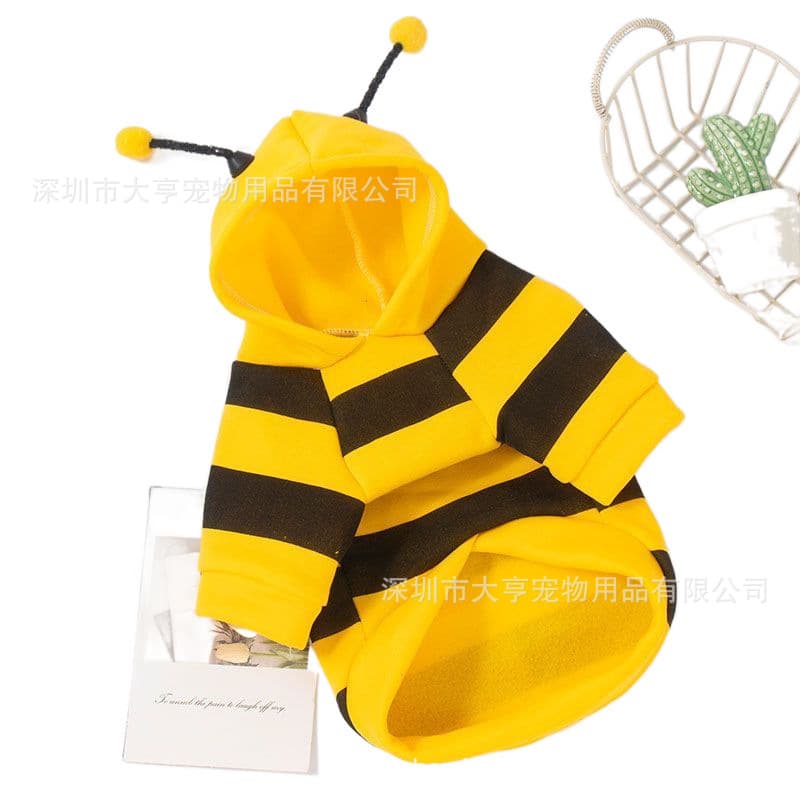 Dog Hooded Bee Costume for Teddy Bichon Small Dogs Spring Autumn Cat Hoodie Dog Clothing