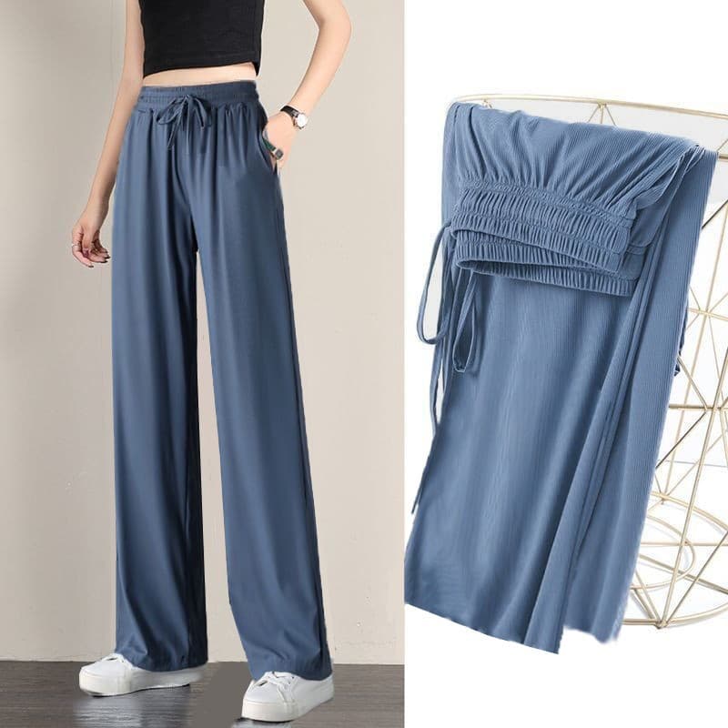 Special Offer Ice Silk Wide Leg Pants Women Summer Thin Drape Loose Straight Casual Sports Cool Sweatpants Black