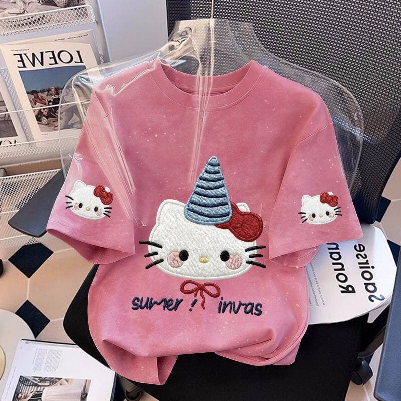 Qianika new pure cotton short-sleeved girls summer cute middle and large children versatile t-shirt tie-dye gradient girl tops