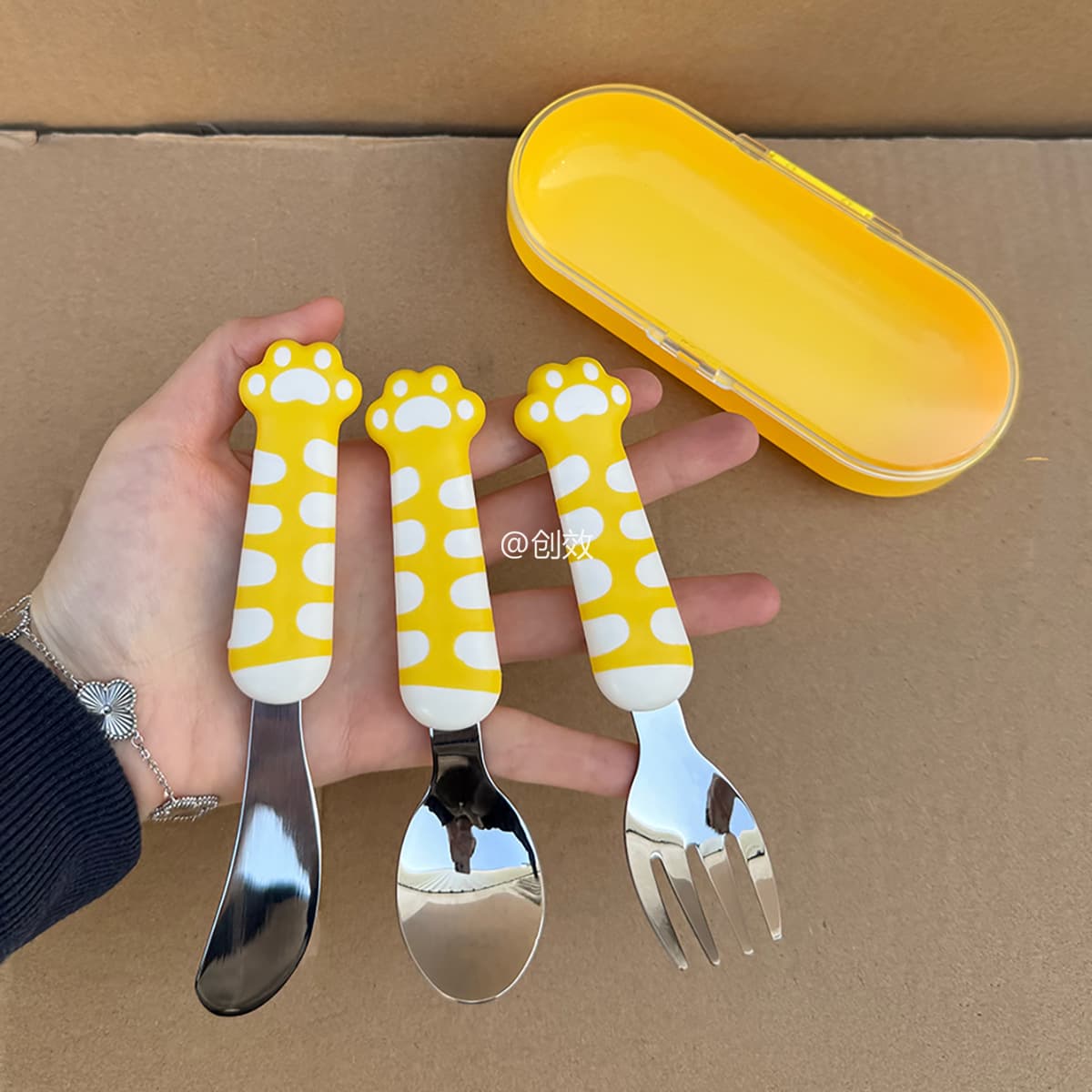 Cute cat claw 304 stainless steel mini children's knife, fork and spoon baby independent eating spoon fork children's tableware
