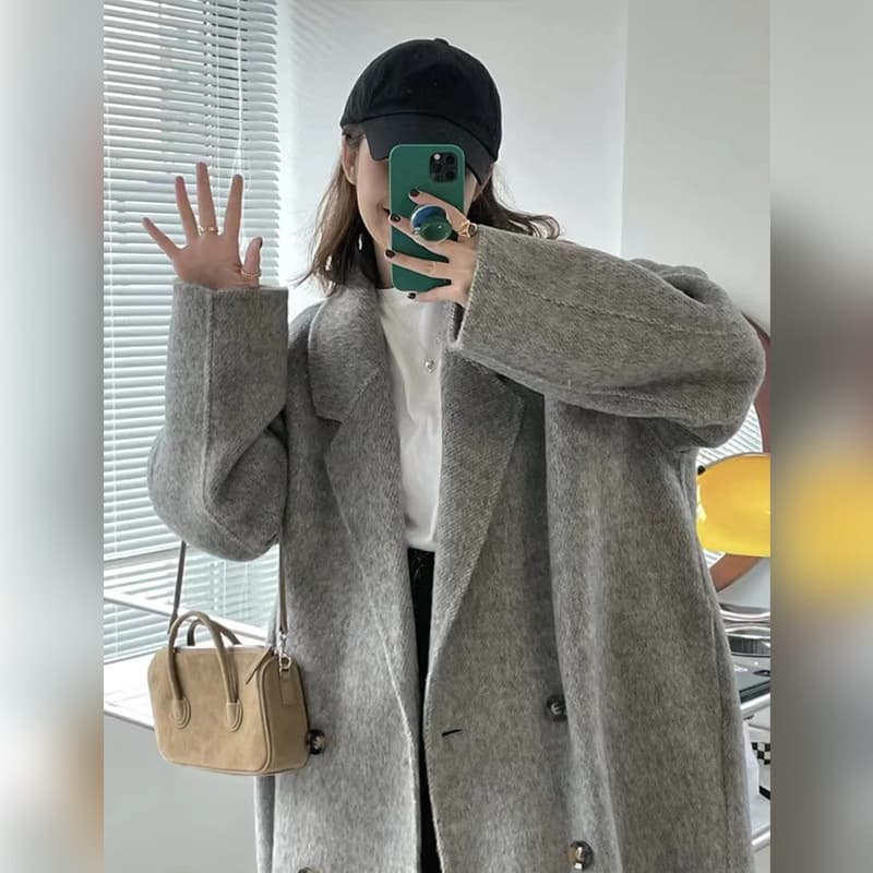 2025 Double-Faced Wool Hand-Stitched Coat Simple Versatile Elegant Long Women's