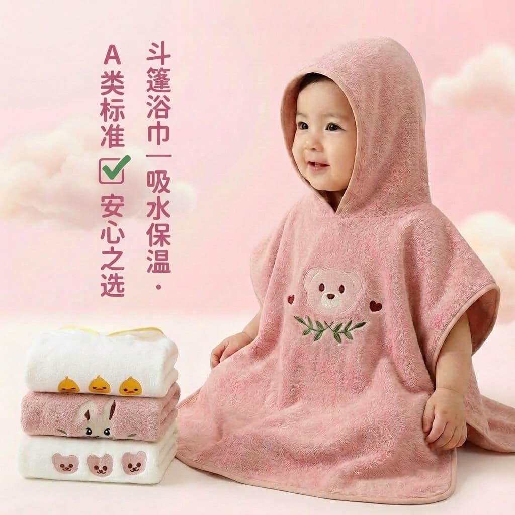 Custom Kids Bathrobe Baby Quick-Dry Hooded Cape Coral Fleece Bathrobe Cross-Border Quick-Dry Absorbent Beach Towel