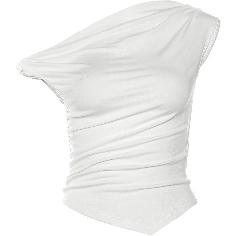 2025 new retro solid color simple fashion short-sleeved T-shirt with design twist low-cut sexy slimming short top