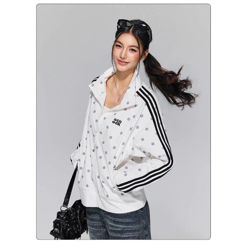 Summer light and breathable sun protection jacket three-stripe top trendy wave point stand collar sun protection jacket women's design niche