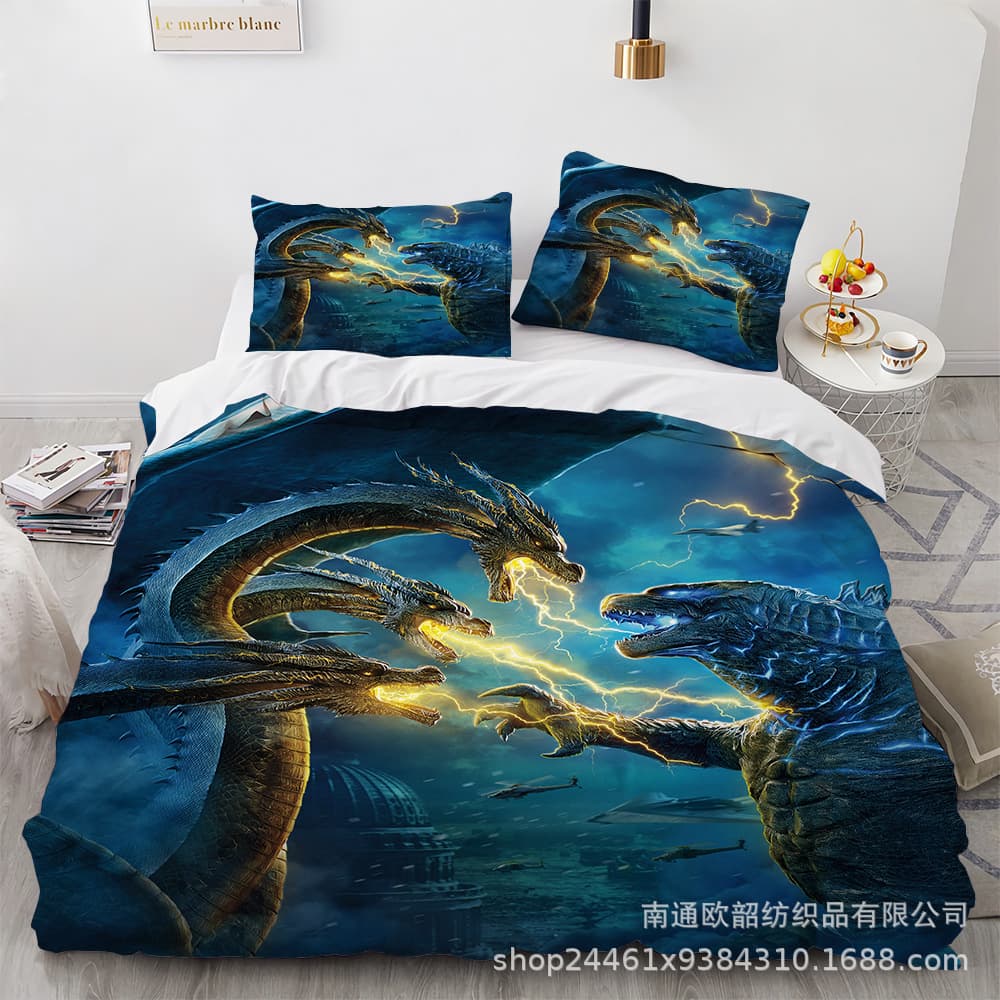 Manufacturer Supply New Godzilla Bedding 4-Piece Set Cross-border Home Textile Brushed 3-Piece Set Single Piece Available