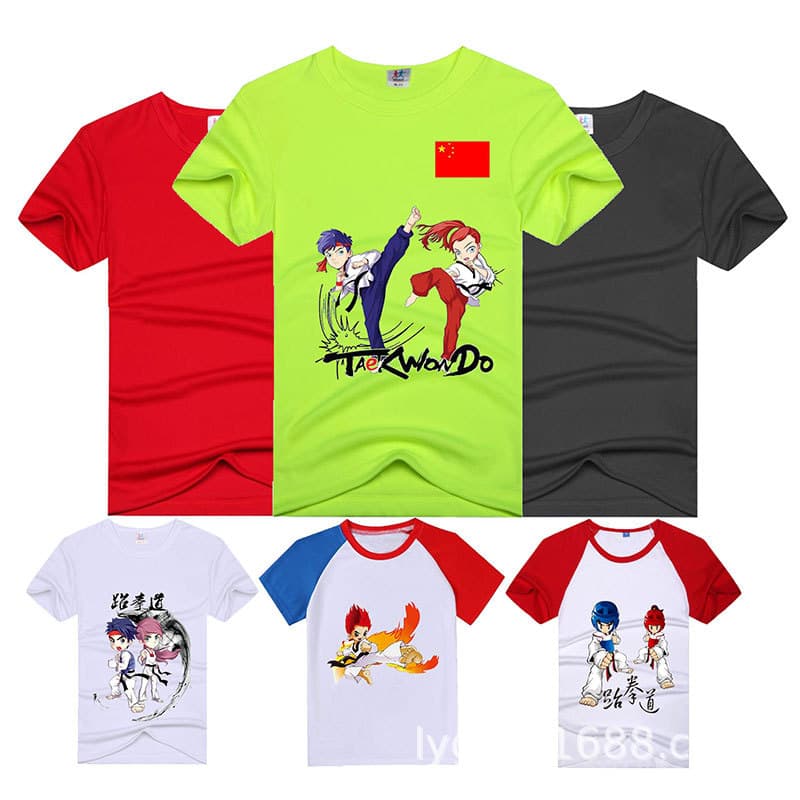 Taekwondo T-Shirt Quick-Dry Kids Short Sleeve Mesh T-Shirt Shorts Cotton T-Shirt Printed Logo
