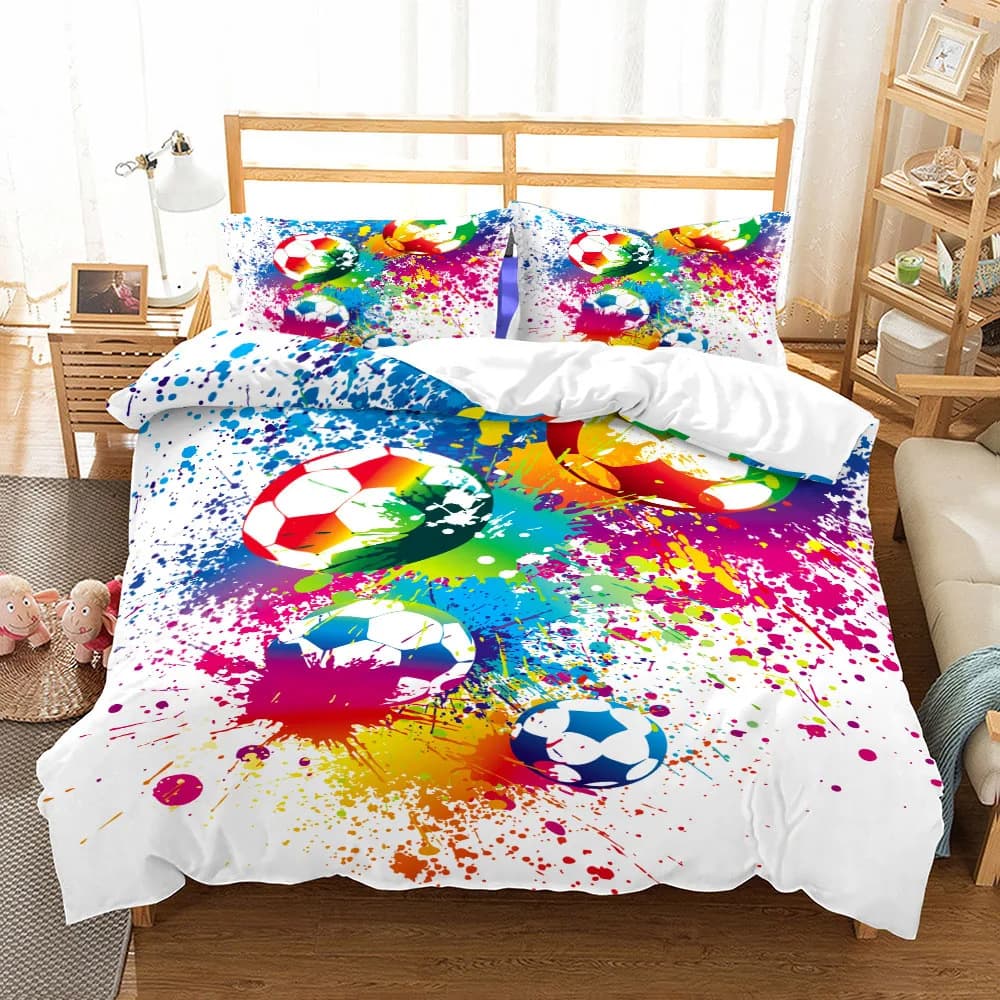 Soccer Pattern Duvet Cover Set for Boys Girls Bedroom Decor Bedding Cross-Border Supply