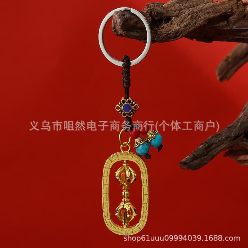 Manufacturer wholesale new Tibetan jewelry square frame vajra alloy bag keychain car pendant