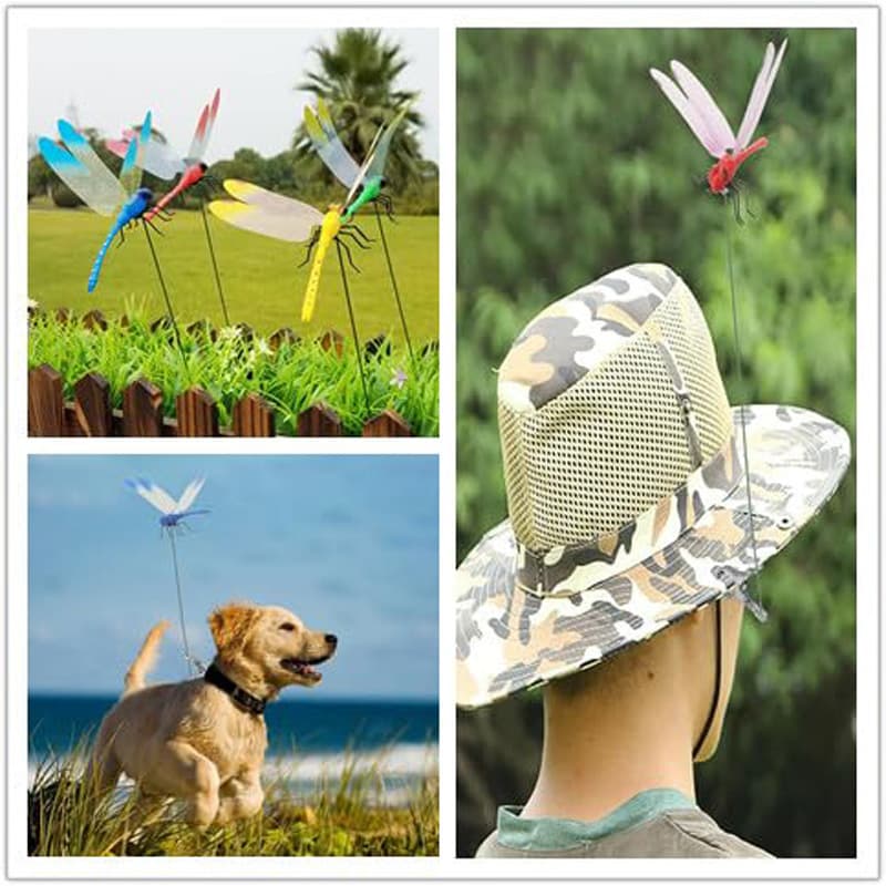 3D Insertable Dragonfly with Clip Garden Decoration Pest Deterrent Stake Courtyard Holiday Arrangement Outdoor Home Decor