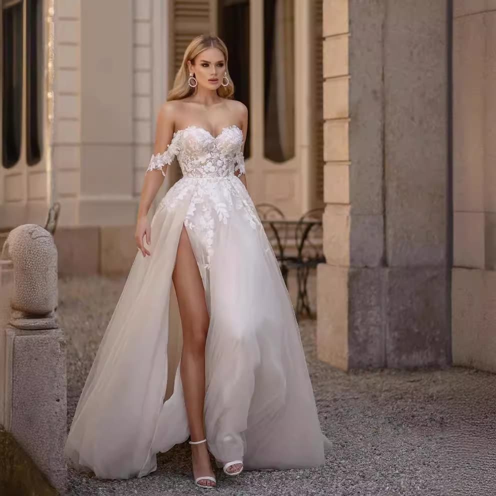 2025 Spring/Fall New Exquisite Bridal Mermaid Wedding Dress White Train Sheer Back Lace Gown