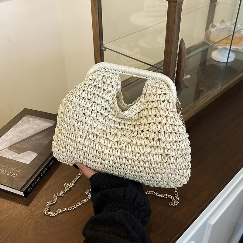 Seaside Vacation Shell Bag 2026 New Women's Handbag Forest Style Straw Woven Shoulder Bag Beach Chain Crossbody Bag