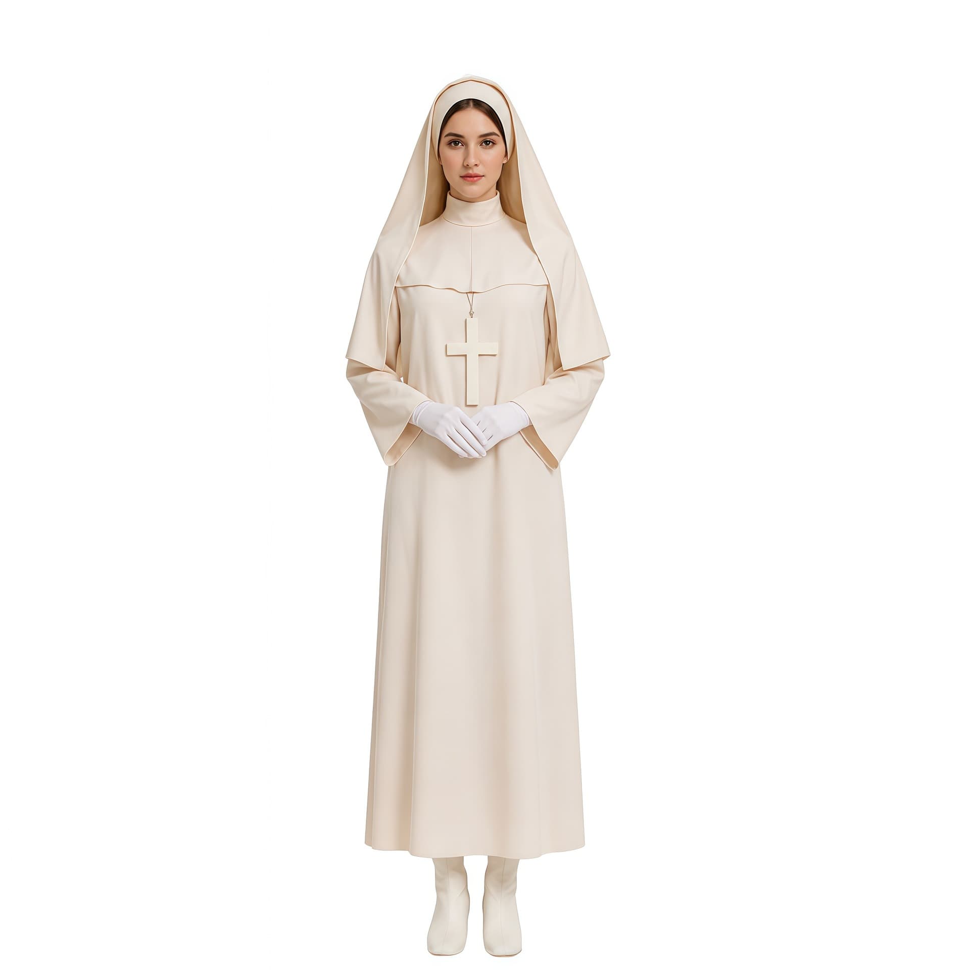 Cross-border Halloween nun cos clothing off-white nun robe cosplay role-playing costume