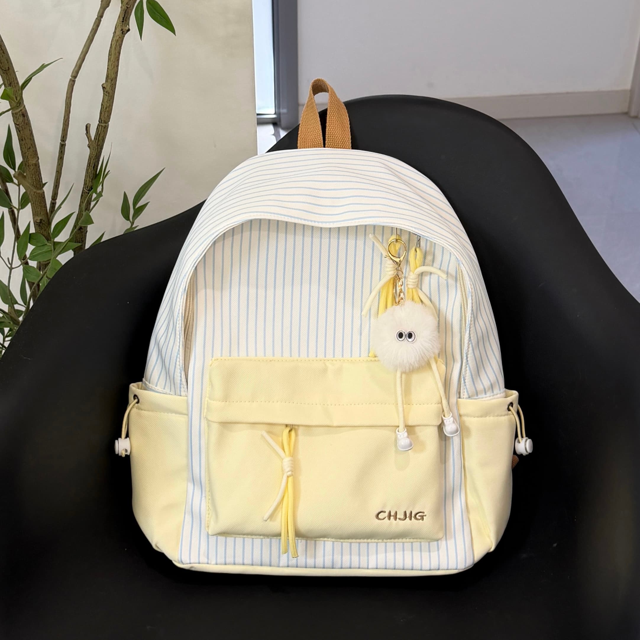 Girls high school students Korean school bag ins niche striped stitching backpack large capacity junior high school college style backpack