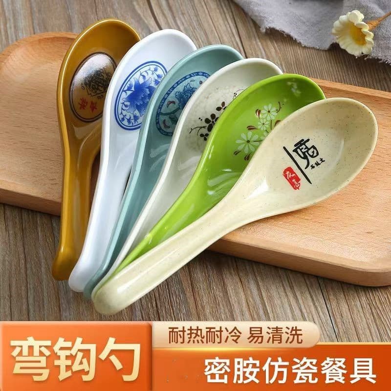 Melamine Tableware Spoon, Soup Spoon, Long Handle Spoon, Noodle Soup Spoon, Imitation Ceramic Striped Soup Spoon, Restaurant Tableware