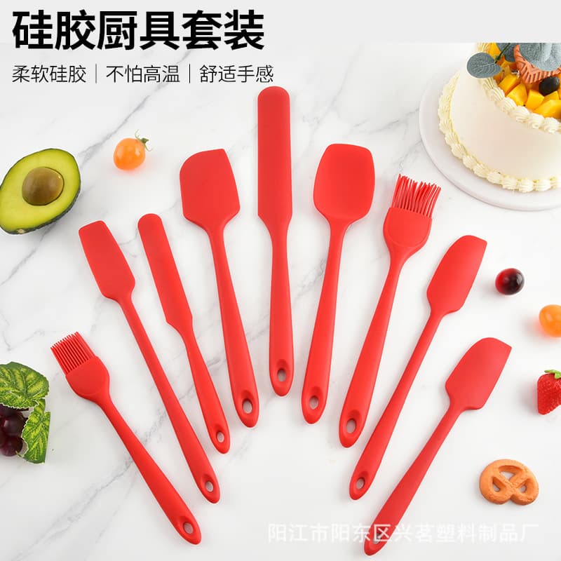 Amazon Hot Selling Silicone Spatula 9-Piece Set One-Piece Spatula Oil Brush Baking Set Silicone Kitchen Utensils 9-Piece Set