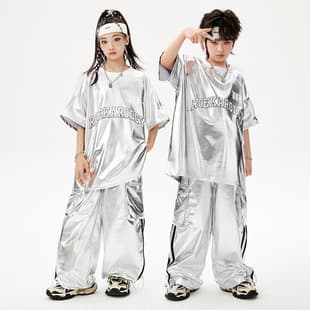 Kids Hip Hop Streetwear Boys Cool Style Hiphop Shiny Leather Girls Jazz Dance Stage Performance Costume