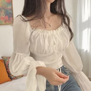 2026 Early Autumn Korean Chic Chiffon Top Flared Sleeve Tie Waist Design Slimming Elegant Top for Women